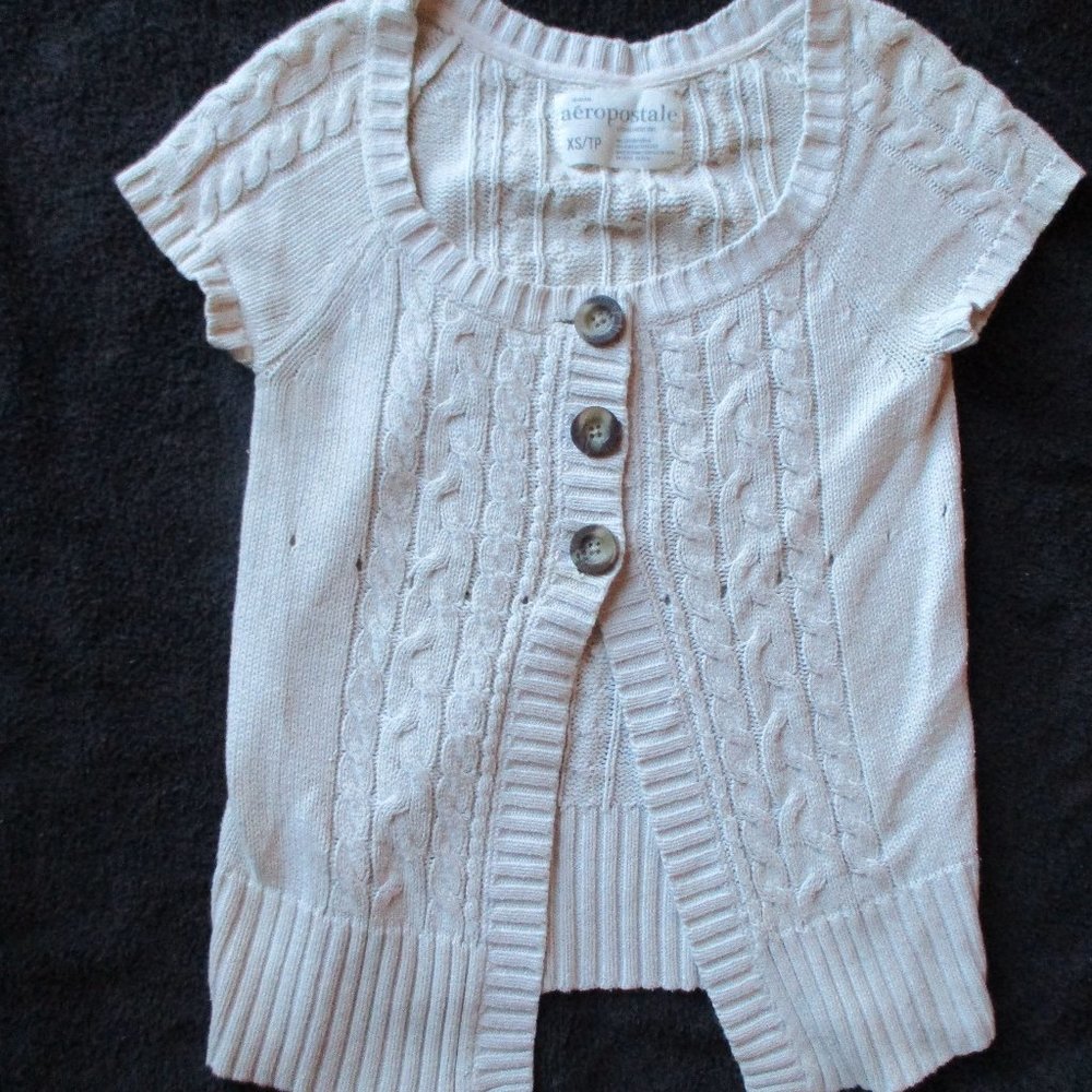 Aeropostale 3-Button Short Sleeve Cable Sweater